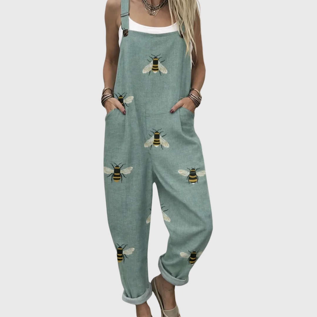Xanthe — Sage Bee Print Overalls