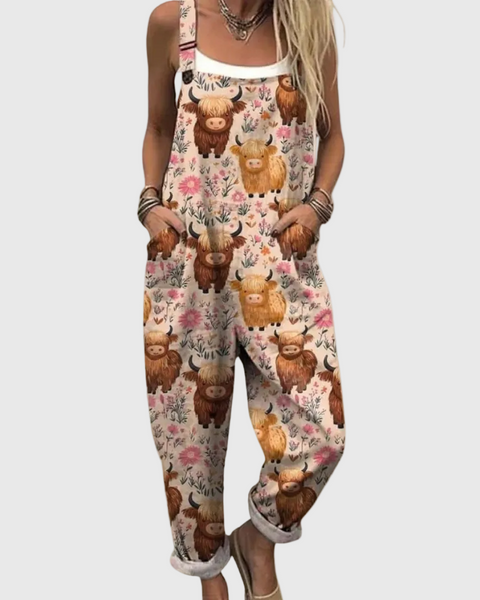 Quince — Highland Cow Print Overalls