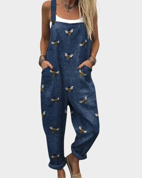 Leanna — Navy Bee Print Overalls