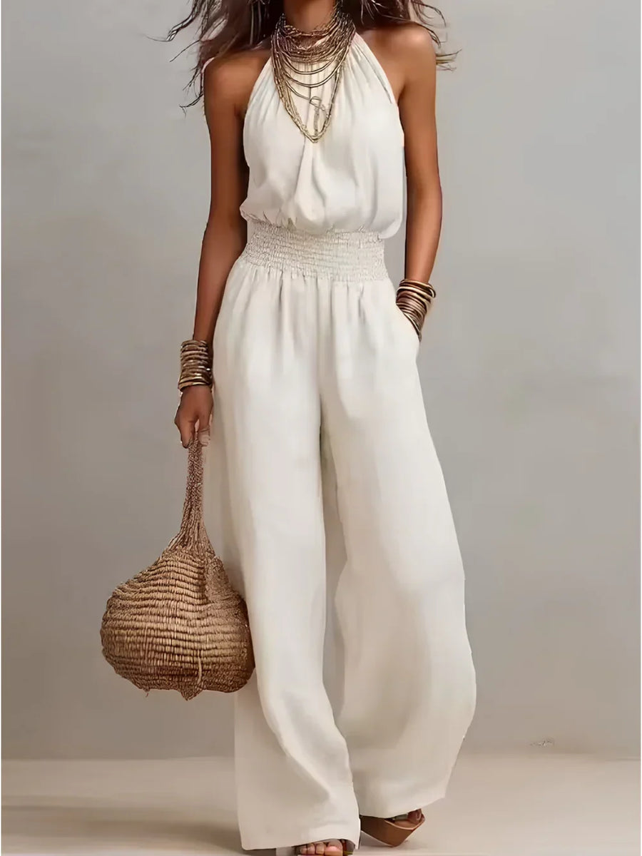 Dietlinde — Halter-Neck Wide-Leg Jumpsuit with Shirred Waist