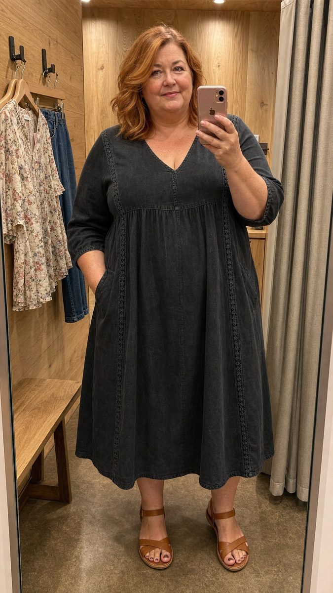 Dionne — Embroidered-Look A-Line Midi Dress