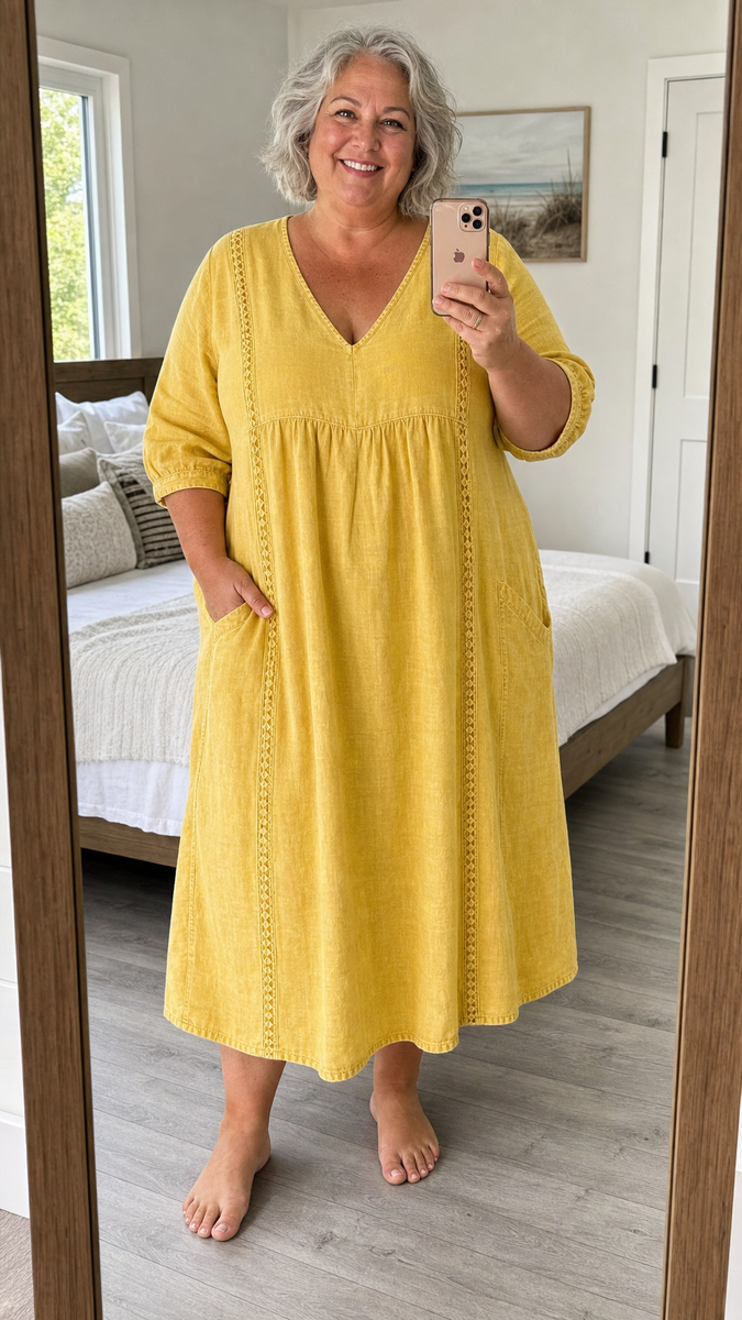 Dionne — Embroidered-Look A-Line Midi Dress