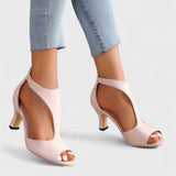 Emiko — Orthopaedic T-Bar Peep-Toe Heeled Sandals with Back Zip