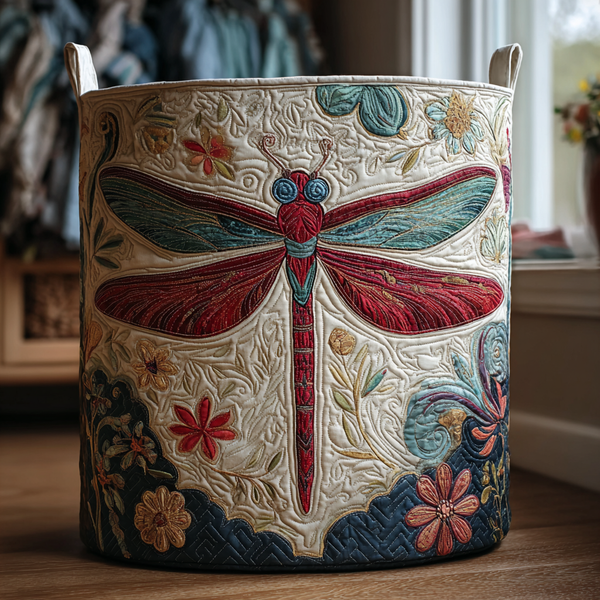 Rika — Red Dragonfly Quilted Laundry Basket