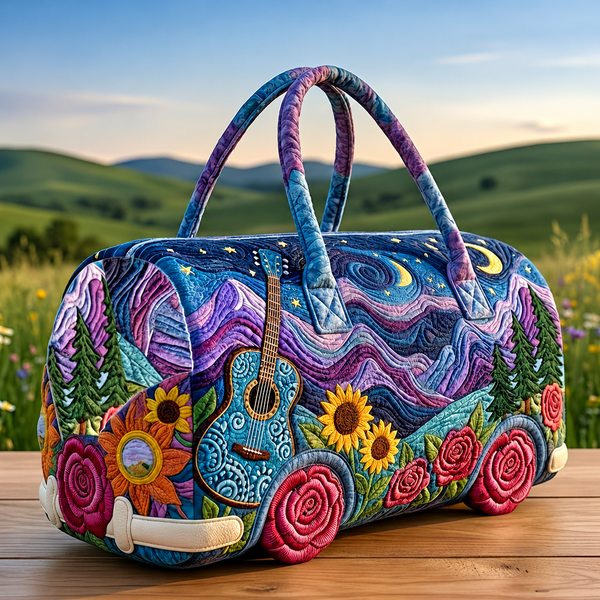Anarosa — Starry Night Guitar and Sunflower Quilted Weekend Bag