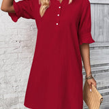 Maelle — Button-Placket Dress with Ruffle Sleeves and Collar