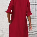Maelle — Button-Placket Dress with Ruffle Sleeves and Collar