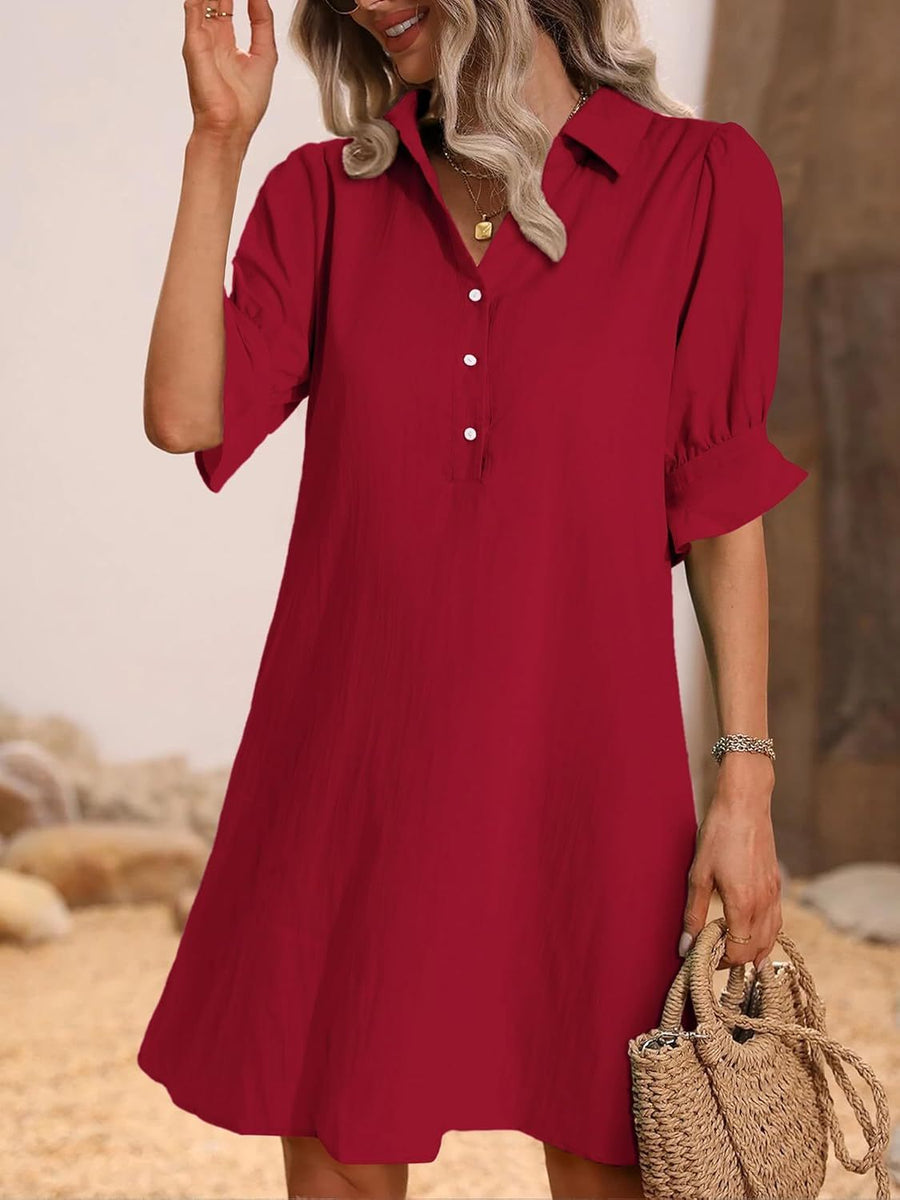Maelle — Button-Placket Dress with Ruffle Sleeves and Collar