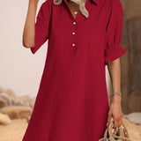 Maelle — Button-Placket Dress with Ruffle Sleeves and Collar