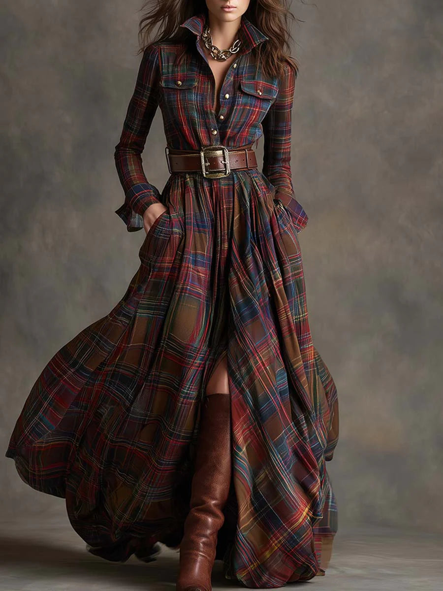 Beatriz — Long Checked Dress with Belt