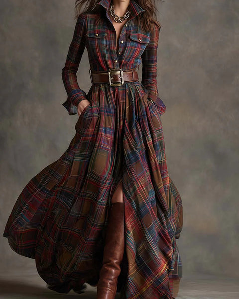 Beatriz — Long Checked Dress with Belt