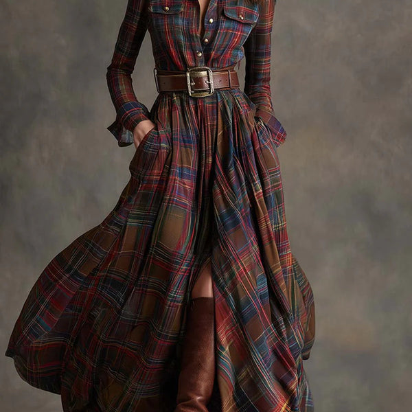 Beatriz — Long Checked Dress with Belt