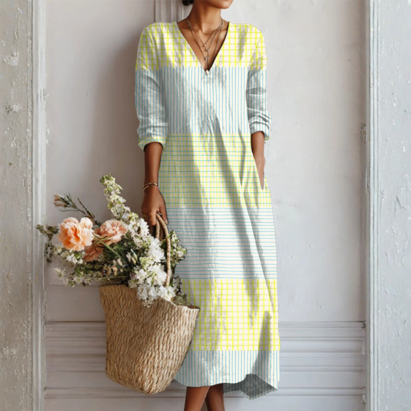 Dena — Pastel Yellow Stripe V-Neck Boho Maxi Dress