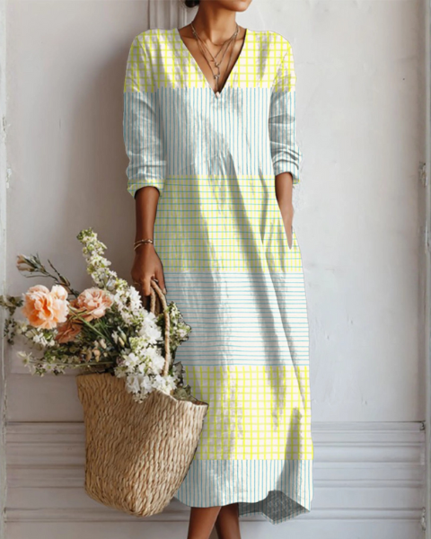 Dena — Pastel Yellow Stripe V-Neck Boho Maxi Dress