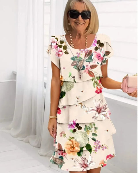 Elia — Cream Floral Tiered Ruffle Dress
