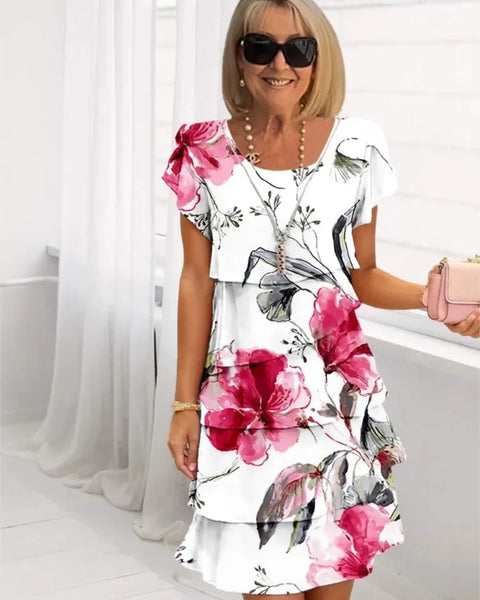 Emmy — White Peony Floral Tiered Ruffle Dress