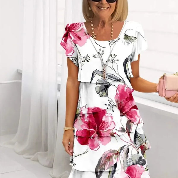 Emmy — White Peony Floral Tiered Ruffle Dress