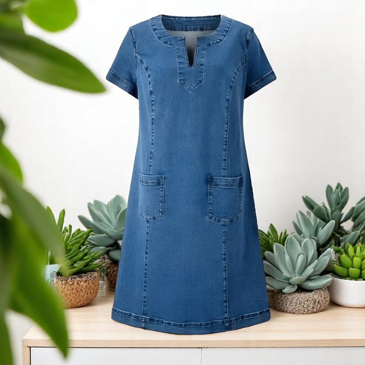 Roberta — Vestido Jeans Macio com Bolsos — foto 3