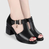 Temperance — Open-Toe Comfort Sandals with Cut-Out Sides and Low Heel