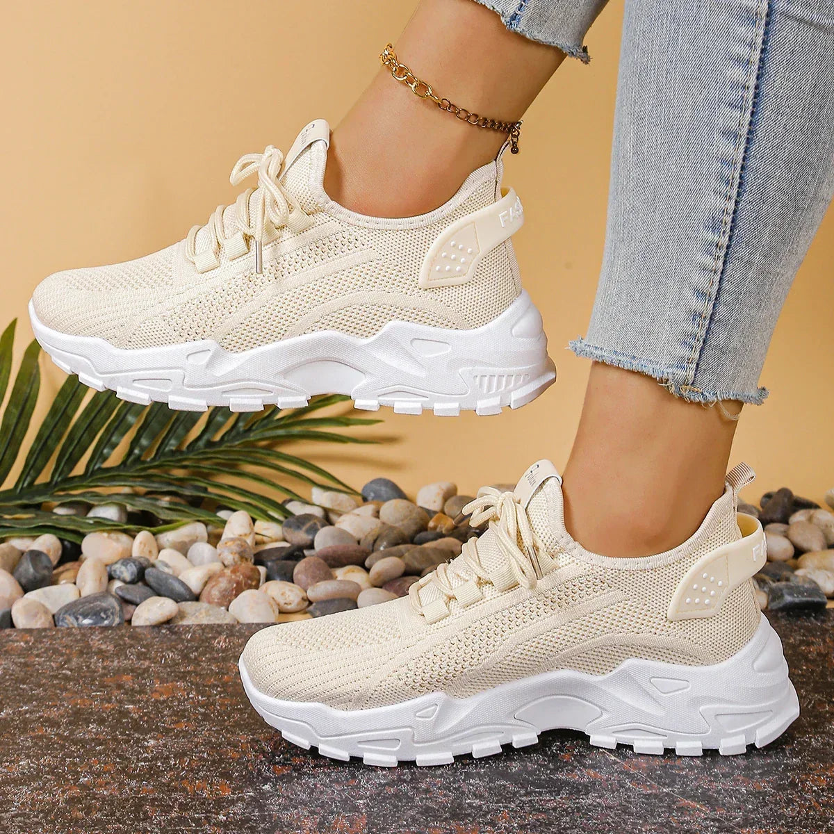 Yael — Breathable Knit Lace-Up Sneakers