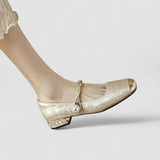 Akiko — Orthopaedic Mary Jane Shoes with Gold Toe Cap and Jewelled Heel