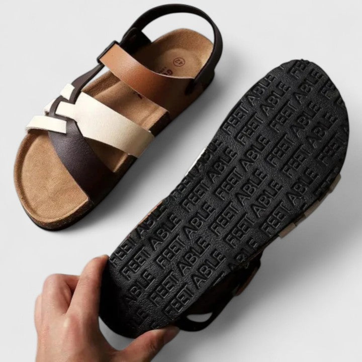 Helewise — Cork-Footbed Buckle Sandals with Woven Straps