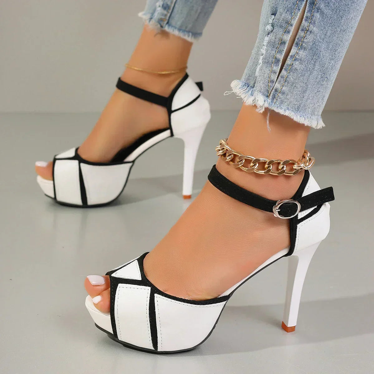 Tierney — Colour-Block Platform Stiletto Sandals with Ankle Strap