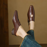 Olga Genuine Leather Mules - Brown