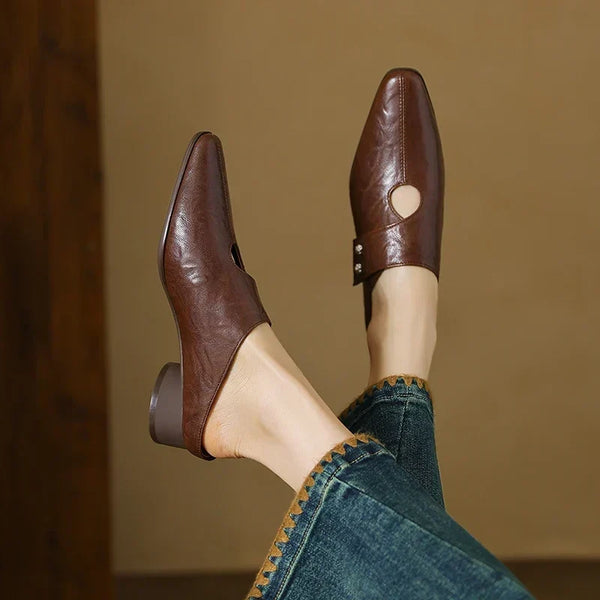 Olga Genuine Leather Mules - Brown