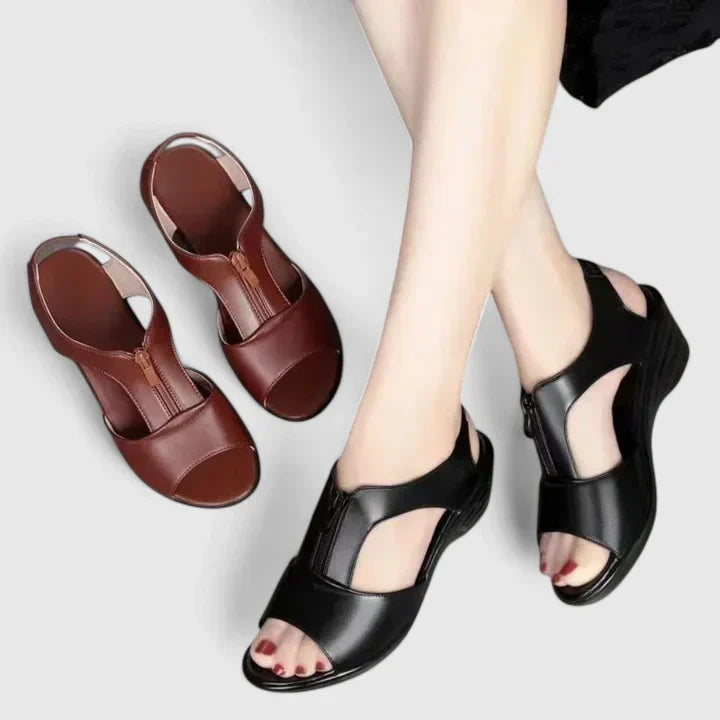 Temperance — Open-Toe Comfort Sandals with Cut-Out Sides and Low Heel