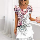 Faith — White Watercolour Floral Tiered Ruffle Dress