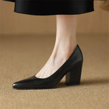 Zella Genuine Leather Heels - Black