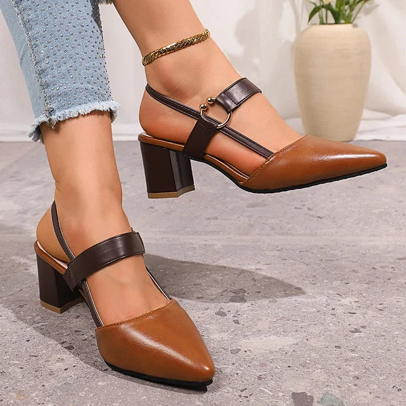 Tahira — Pointed Block-Heel Slingbacks with Ring-Buckle Strap