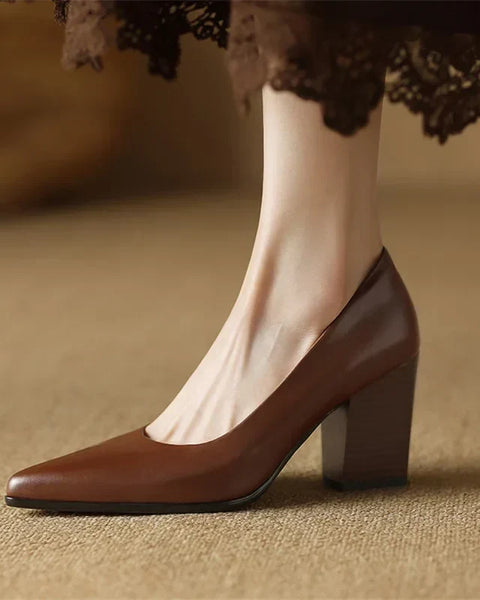Zella Genuine Leather Heels - Brown