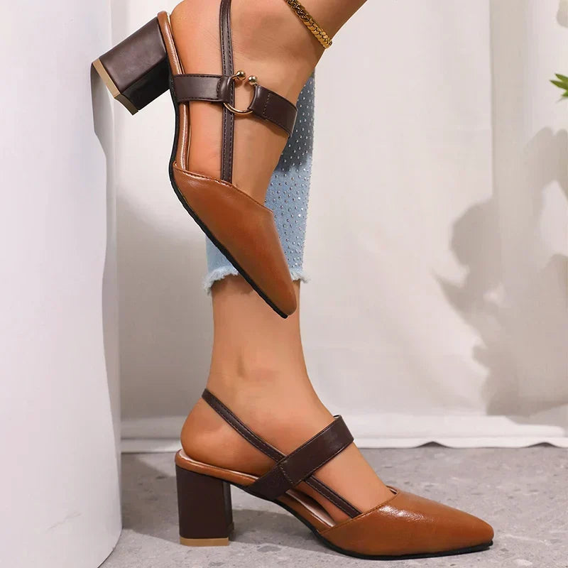 Tahira — Pointed Block-Heel Slingbacks with Ring-Buckle Strap