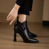 Annick — Pointed Ankle Boots with Buckle Strap and Flared Heel