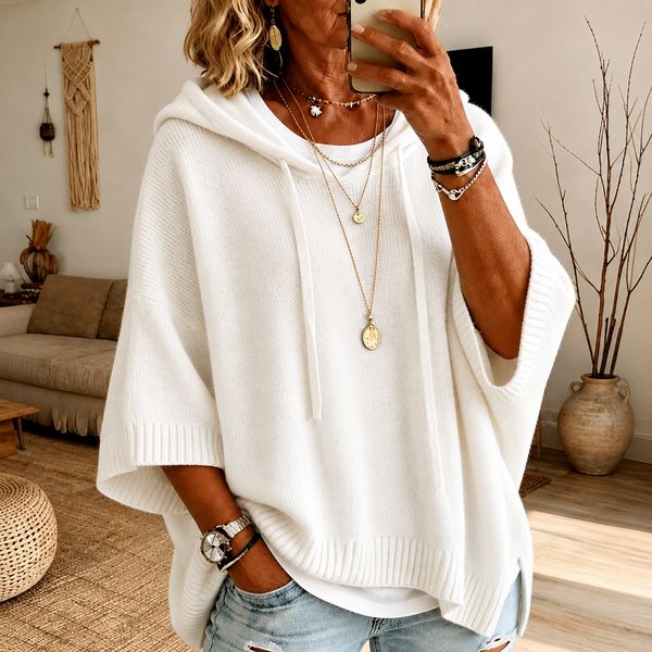 Janice — White Poncho Sweater