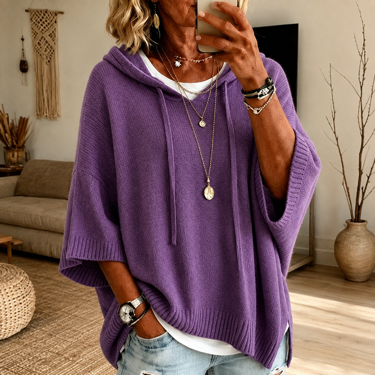 Elodie — Purple Poncho Sweater