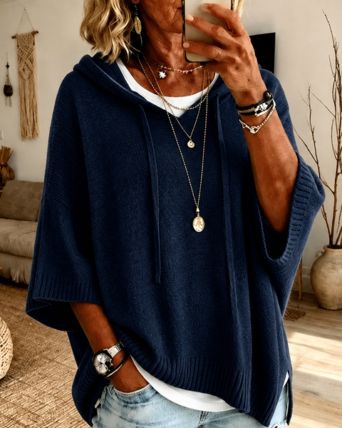 Juliette — Navy Blue Poncho Sweater