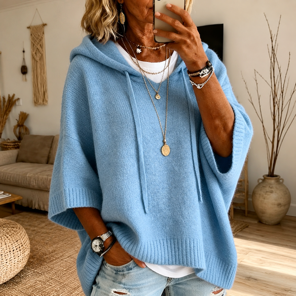 Lea — Sky Blue Poncho Sweater