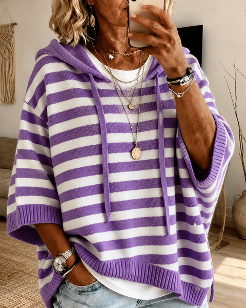 Anais — Purple Striped Poncho Sweater