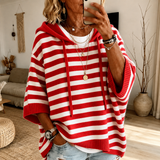 Charline — Red Striped Poncho Sweater