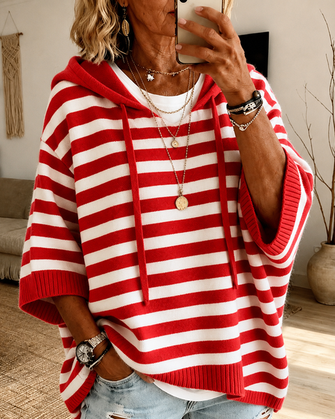 Charline — Red Striped Poncho Sweater