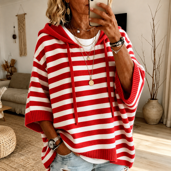 Charline — Red Striped Poncho Sweater