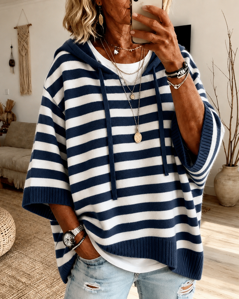 Marine — Navy Blue Striped Poncho Sweater