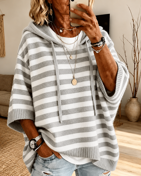 Capucine Gray Striped Poncho Sweater