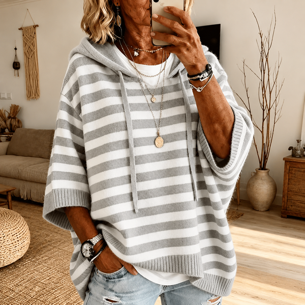 Capucine Gray Striped Poncho Sweater