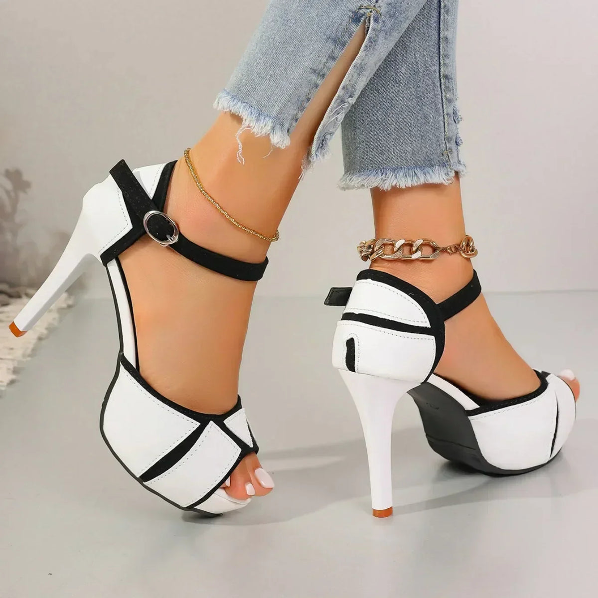 Tierney — Colour-Block Platform Stiletto Sandals with Ankle Strap