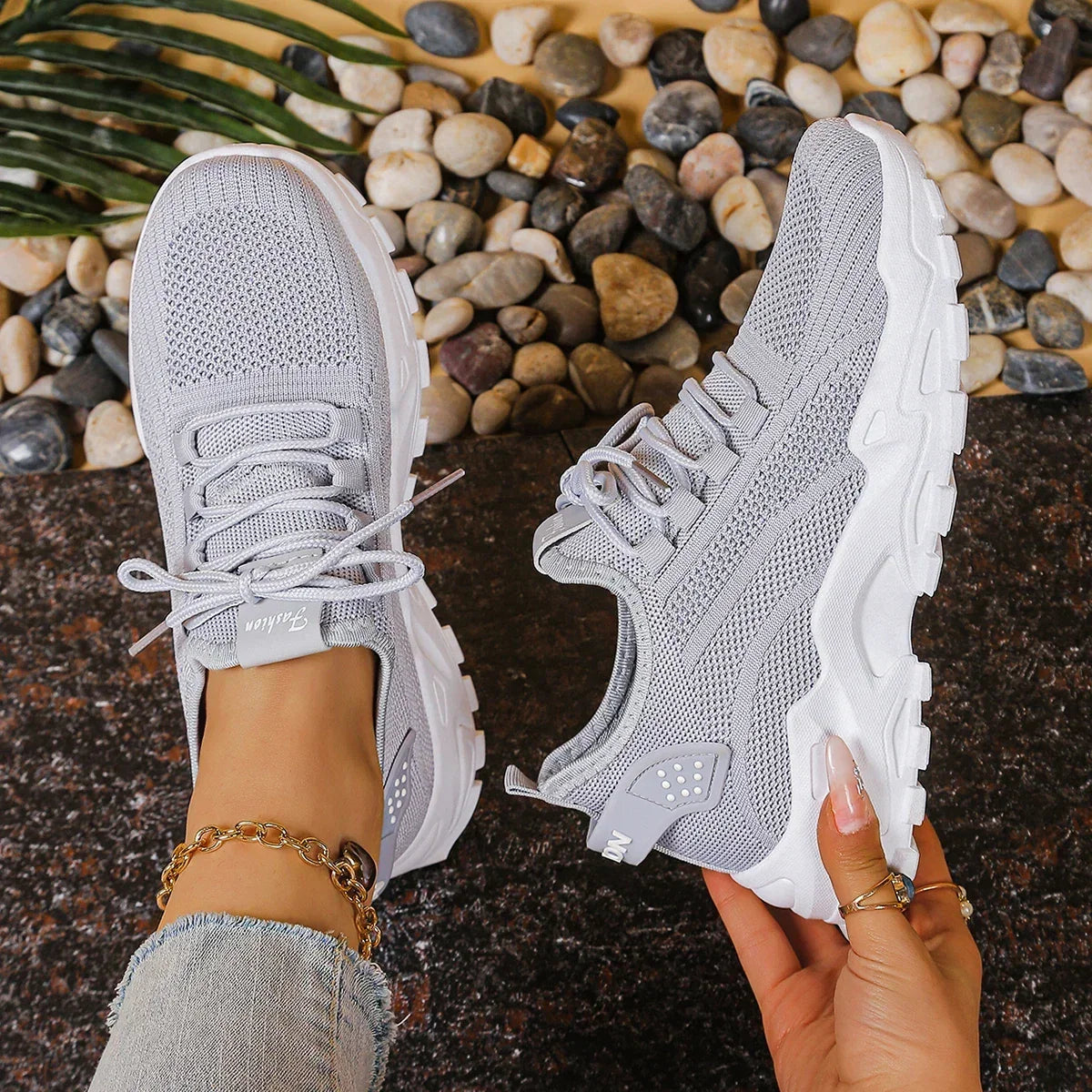Yael — Breathable Knit Lace-Up Sneakers