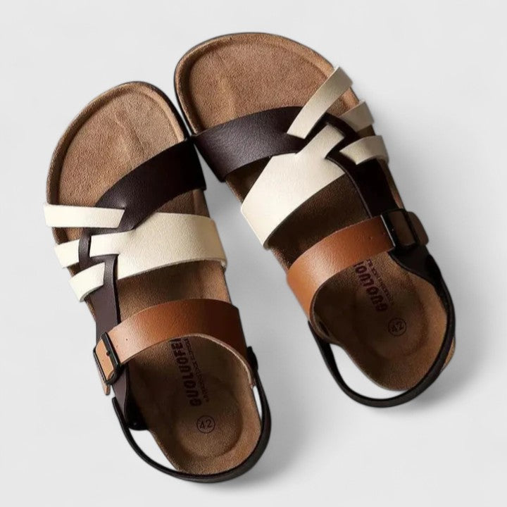 Helewise — Cork-Footbed Buckle Sandals with Woven Straps